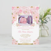 Invitation Baptême floral rose pâle 1er anniversaire de la fê (Debout devant)