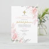 Invitation Baptême floral rose pour fille (Debout devant)