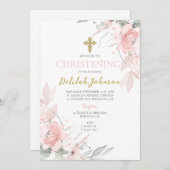 Invitation Baptême floral rose pour fille (Devant / Derrière)