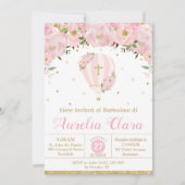 Invitation Baptême Floral Rose Rose À Air Chaud (Devant)