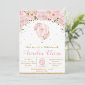 Invitation Baptême Floral Rose Rose À Air Chaud (Debout devant)