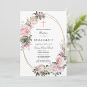 Invitation Baptême floral rose rustique (Debout devant)