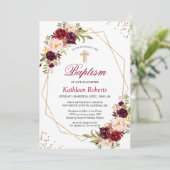 Invitation Baptême floral rouge brun Burgundy Baptême (Debout devant)