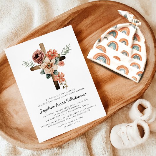 Invitation Baptême floral rustique