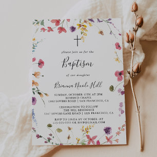 Invitation Baptême floral sauvage coloré classique