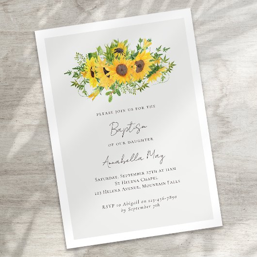 Invitation Baptême floral simple de tournesol