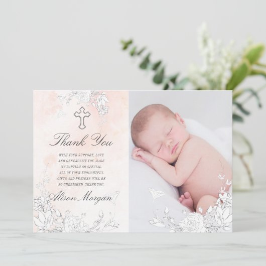 Invitation Baptême floral subtil (Debout devant)