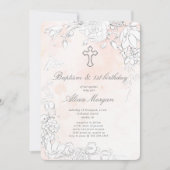 Invitation Baptême Floral Subtil Et Premier Anniversaire (Devant)