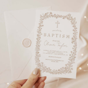 Invitation Baptême Floral Toile Vintage