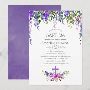 Invitation Baptême floral ultra violet