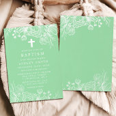 Invitation Baptême floral vert et blanc à la menthe