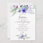Invitation Baptême floral violet pastel (Devant)