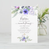 Invitation Baptême floral violet pastel (Debout devant)