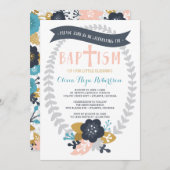 Invitation Baptême, Florale, Baptême Contemporain (Devant / Derrière)