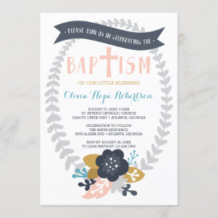 Invitation Baptême, Florale, Baptême Contemporain