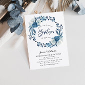 Invitation Baptême florale bleu marine