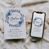 Invitation Baptême florale bleu marine