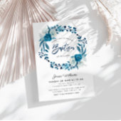 Invitation Baptême florale bleu marine