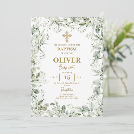 Invitation Baptême florale du souffle du bébé (Debout devant)