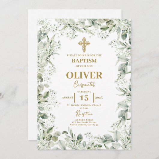 Invitation Baptême florale du souffle du bébé (Devant / Derrière)