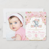 Invitation Baptême florale floue photo fille (Devant)