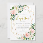 Invitation Baptême florale Gold et Blush (Devant)