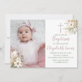 Invitation Baptême florale mignonne fille Baptême Photo Invit (Devant)
