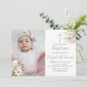 Invitation Baptême florale mignonne fille Baptême Photo Invit (Debout devant)