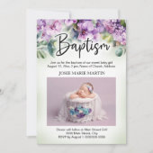 Invitation Baptême florale pourpre Baptême Christening Photo (Devant)