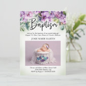 Invitation Baptême florale pourpre Baptême Christening Photo (Debout devant)
