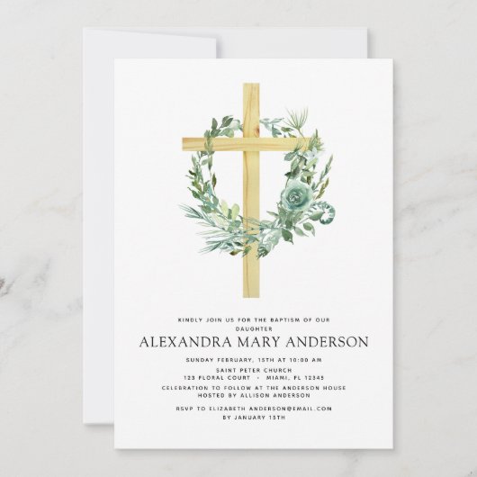 Invitation Baptême Flore Sage Eucalyptus (Devant)