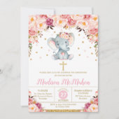 Invitation Baptême Fluide Eléphant Baptême Fille (Devant)
