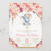 Invitation Baptême Fluide Eléphant Baptême Fille (Devant / Derrière)