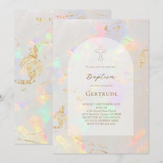 Invitation baptême fond opale (Devant / Derrière)