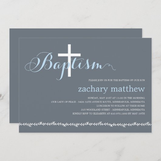 Invitation Baptême frontière - Bleu (Devant / Derrière)