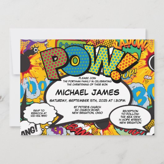 Invitation Baptême Fun Moderne Bande Dessinée (Devant)