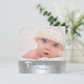 Invitation Baptême Garçon Baptême Croix Argent (Debout devant)