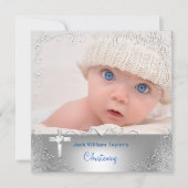 Invitation Baptême Garçon Baptême Croix Argent (Devant)