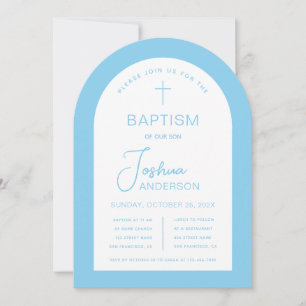 Invitation Baptême Garçon Bébé Bleu Blanc Arche Écriture Reli
