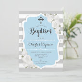 Invitation Baptême garçon - Bleu rose Blanc (Debout devant)