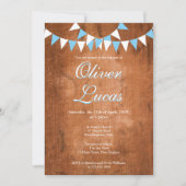 Invitation Baptême Garçon Bleu Rustique Bunting (Devant)