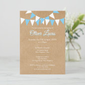 Invitation Baptême Garçon Bleu Rustique Bunting (Debout devant)