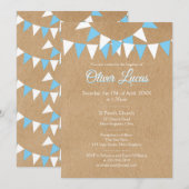 Invitation Baptême Garçon Bleu Rustique Bunting (Devant / Derrière)