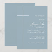 Invitation Baptême Garçon Croix Moderne Bleu (Devant / Derrière)