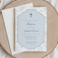 Baptême Garçon Elégant Vintage Fleur Bleue Toile