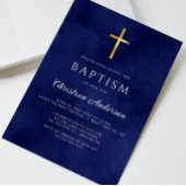 Invitation Baptême Garçon Elégante Aquarelle Bleue Royal