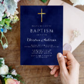 Invitation Baptême Garçon Elégante Aquarelle Bleue Royal