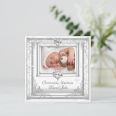 Invitation Baptême Garçon Fille Croix Christening Blanc (Debout devant)