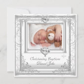 Invitation Baptême Garçon Fille Croix Christening Blanc (Devant)