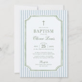 Invitation Baptême garçon fille Sage bleu rayure verte (Devant)